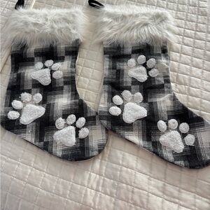 Source Unknown Black and White Plaid Pet Paw Christmas Stockings (Set of 2)